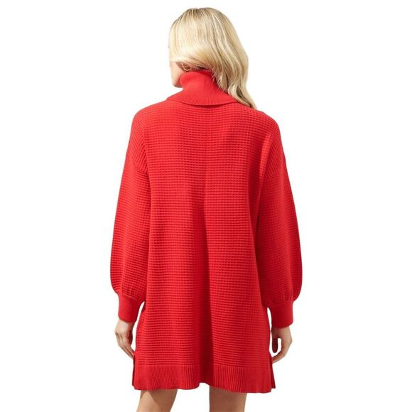 Sugarlips Red Waffle Knit Turtleneck Sweater Dress Knee Length XS Fall Winter - Picture 4 of 14